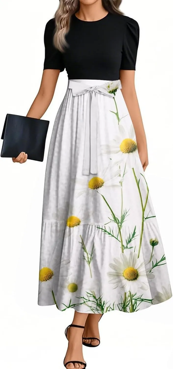 Tea Party Dresses for Women 2025 Plus Size Elegant Floral Wrap Maxi Dress Ruffle Hem Outfit