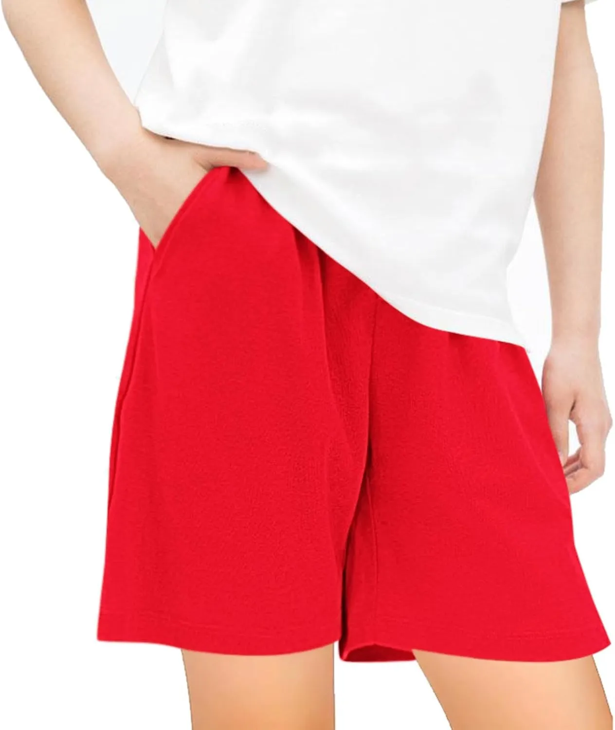 Teen Girls Preppy Athletic Shorts High Waist Elastic Sports Shorts Solid Quick Dry Running Shorts Pants with Pockets