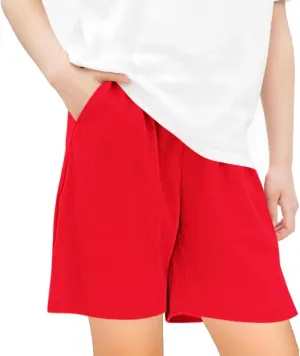 Teen Girls Preppy Athletic Shorts High Waist Elastic Sports Shorts Solid Quick Dry Running Shorts Pants with Pockets
