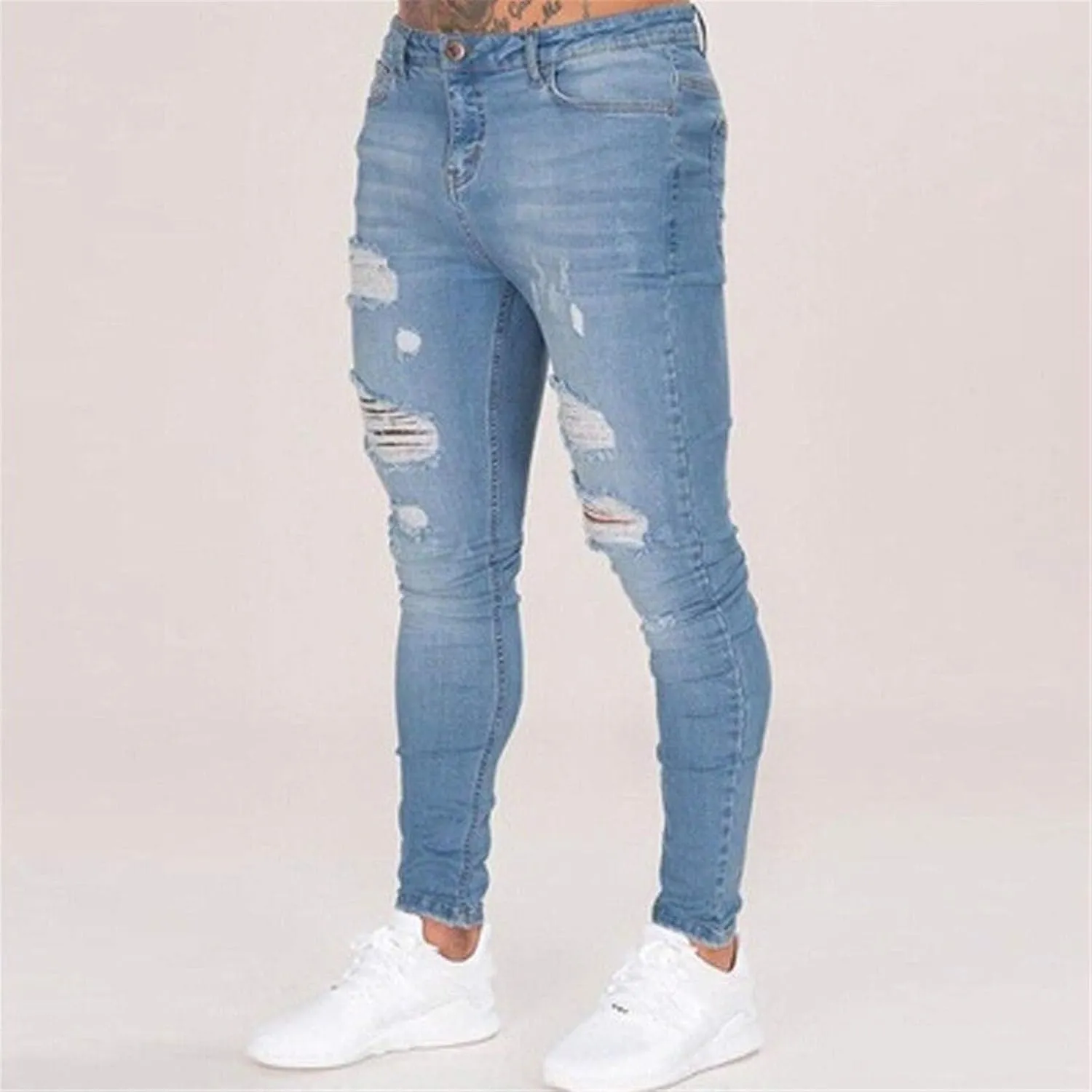 Thatrich Men's Distressed Jeans Slim Fit Moto Jeans Biker Pants Tapered Leg Denim Pants Straight Leg Trousers 2025 Fashion