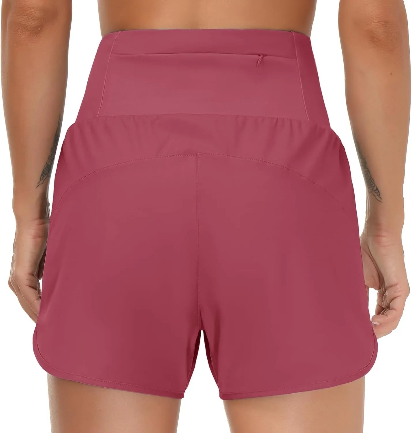 THE GYM PEOPLE Women’s High Waist Running Shorts with Liner Athletic Hiking Workout Shorts Zip Pockets