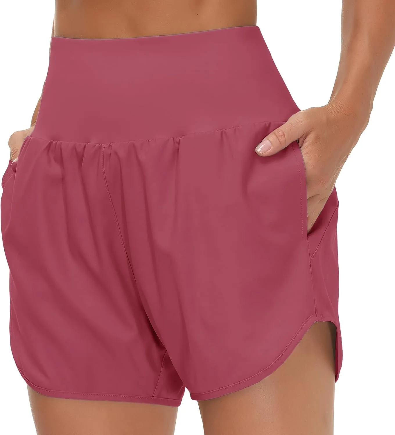 THE GYM PEOPLE Women’s High Waist Running Shorts with Liner Athletic Hiking Workout Shorts Zip Pockets