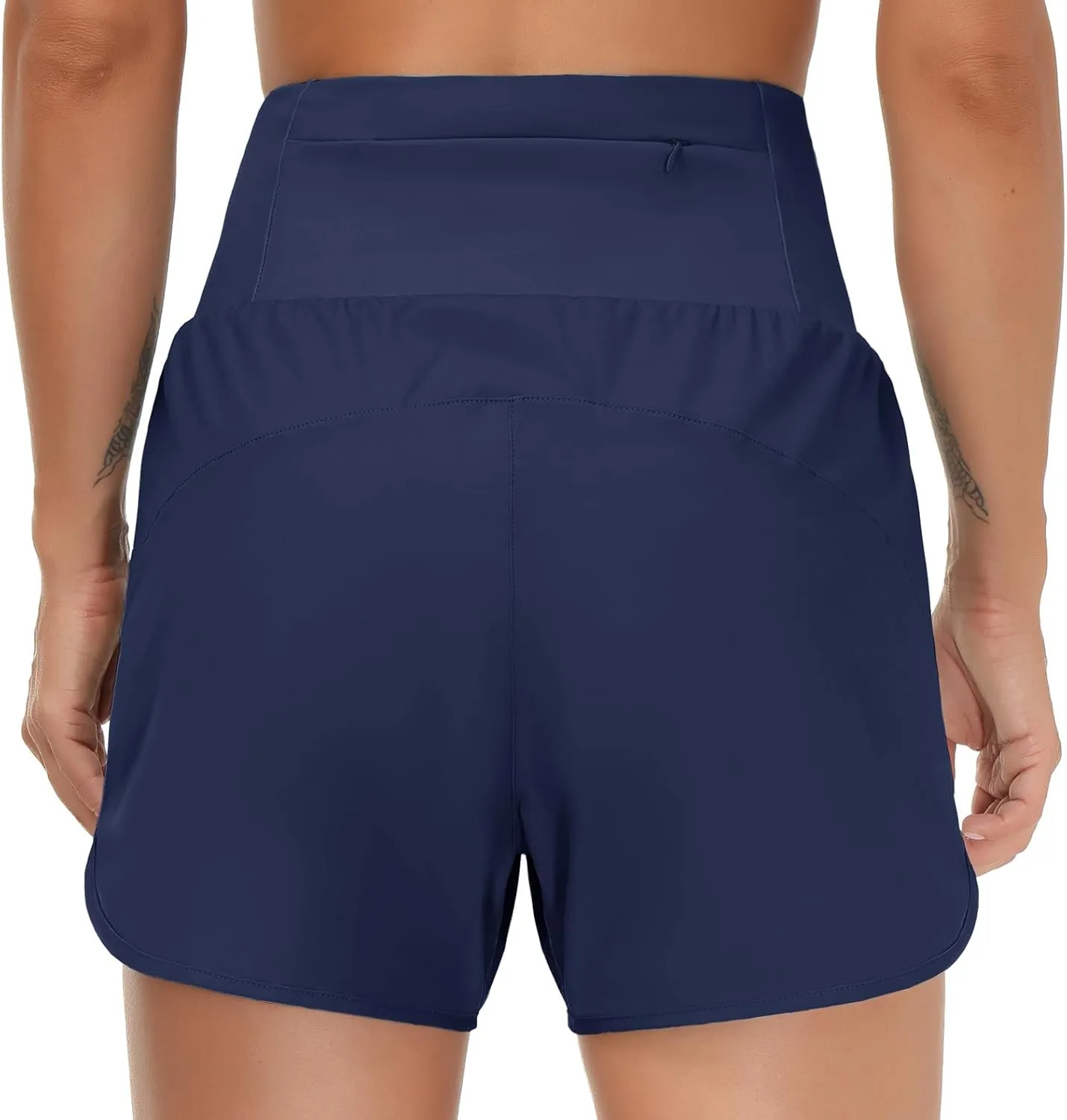 THE GYM PEOPLE Women’s High Waist Running Shorts with Liner Athletic Hiking Workout Shorts Zip Pockets