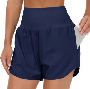THE GYM PEOPLE Women’s High Waist Running Shorts with Liner Athletic Hiking Workout Shorts Zip Pockets