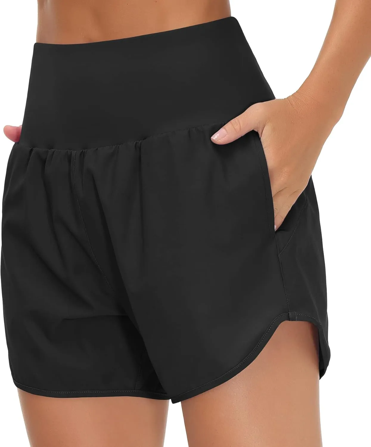 THE GYM PEOPLE Women’s High Waist Running Shorts with Liner Athletic Hiking Workout Shorts Zip Pockets