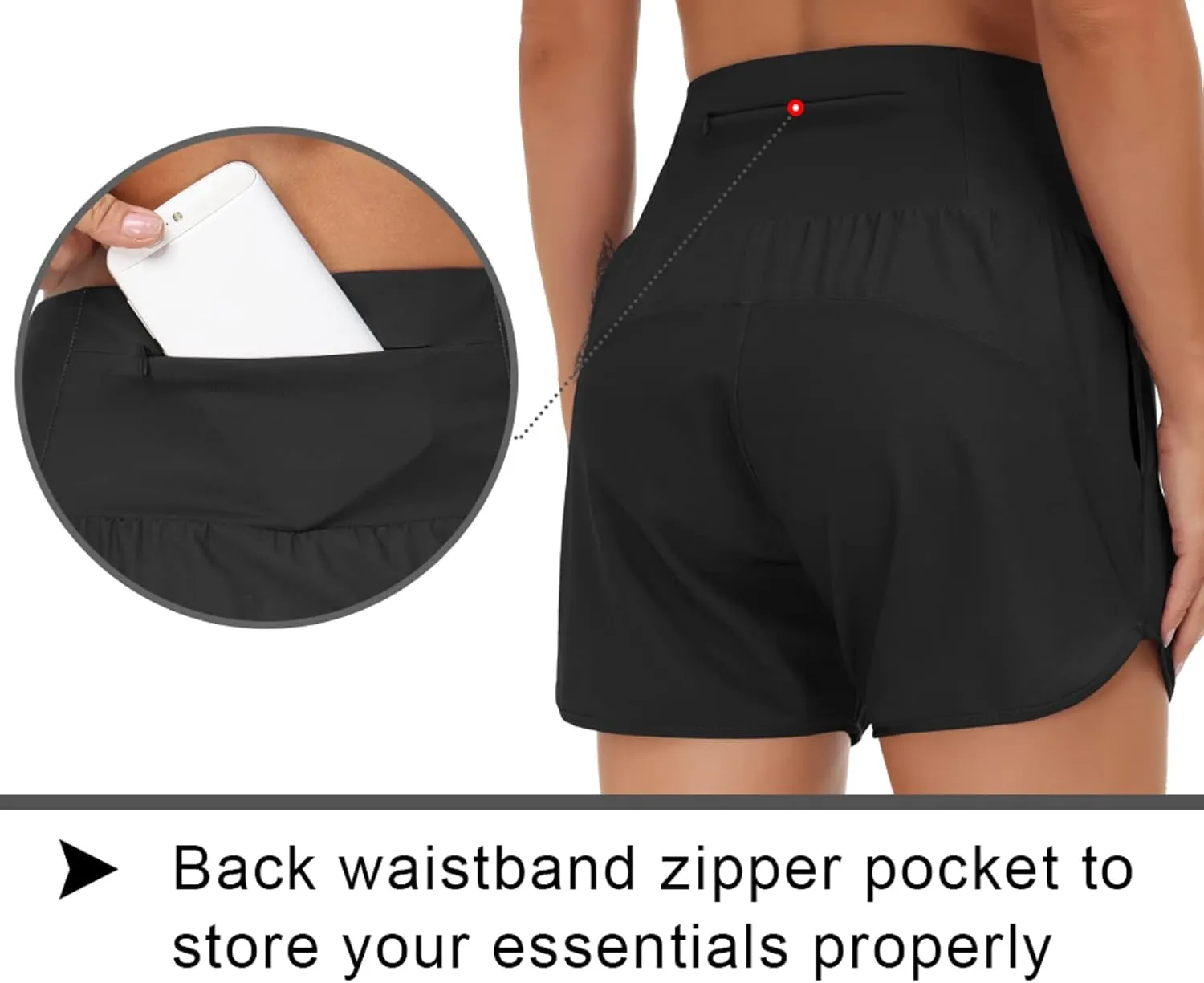 THE GYM PEOPLE Women’s High Waist Running Shorts with Liner Athletic Hiking Workout Shorts Zip Pockets