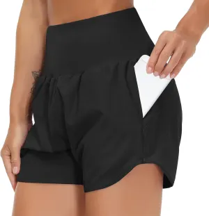 THE GYM PEOPLE Women’s High Waist Running Shorts with Liner Athletic Hiking Workout Shorts Zip Pockets