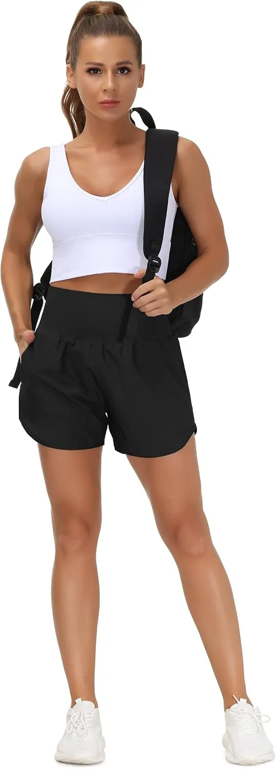 THE GYM PEOPLE Women’s High Waist Running Shorts with Liner Athletic Hiking Workout Shorts Zip Pockets