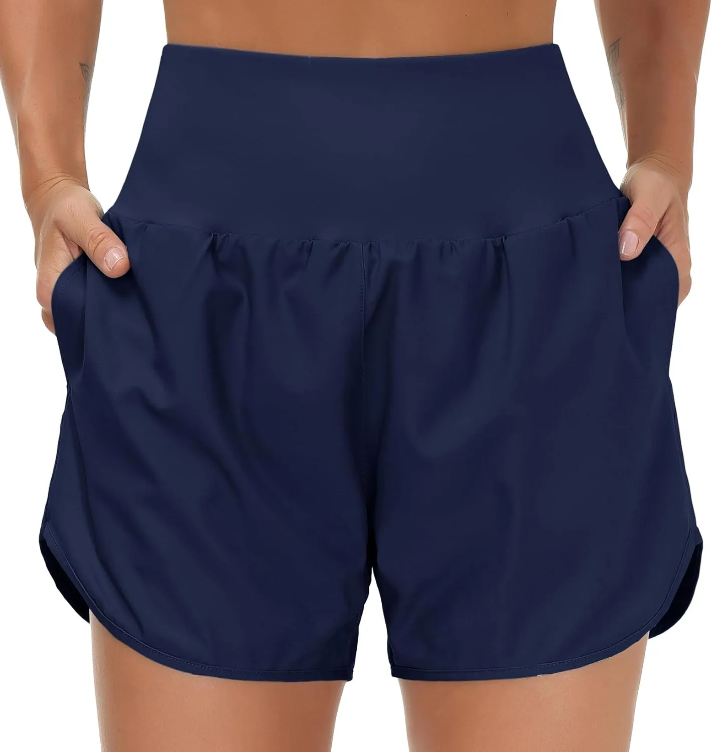 THE GYM PEOPLE Women’s High Waist Running Shorts with Liner Athletic Hiking Workout Shorts Zip Pockets