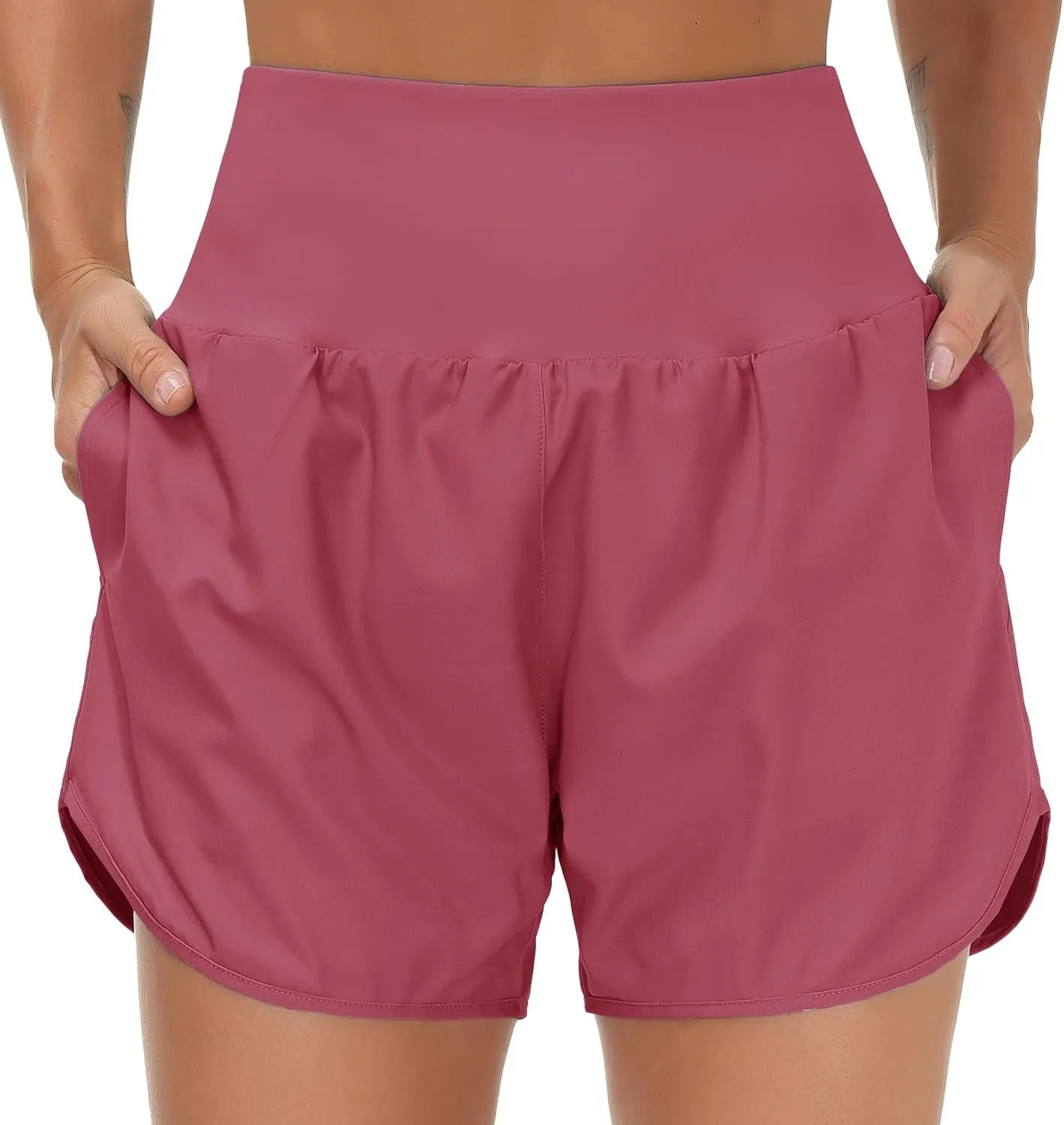 THE GYM PEOPLE Women’s High Waist Running Shorts with Liner Athletic Hiking Workout Shorts Zip Pockets