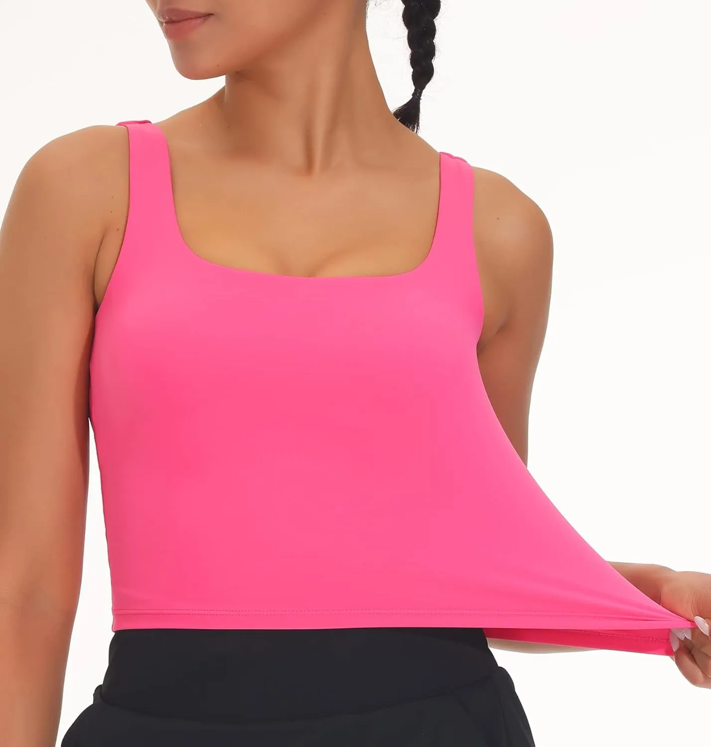 THE GYM PEOPLE Women's Square Neck Longline Sports Bra Workout Removable Padded Yoga Crop Tank Tops