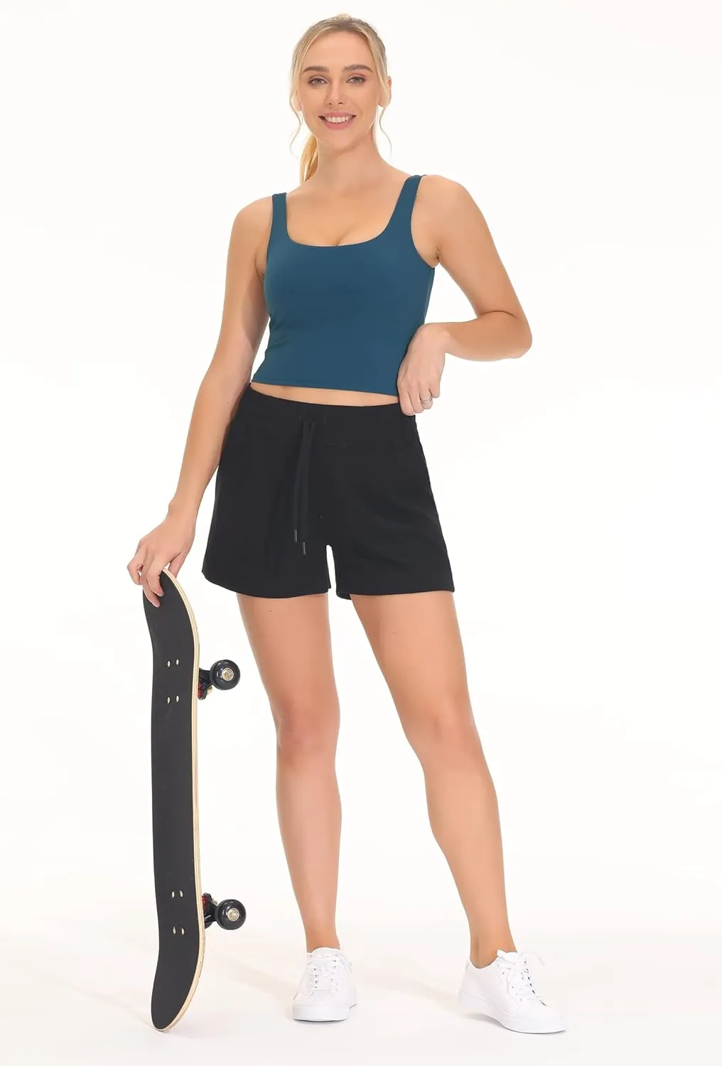 THE GYM PEOPLE Women's Square Neck Longline Sports Bra Workout Removable Padded Yoga Crop Tank Tops