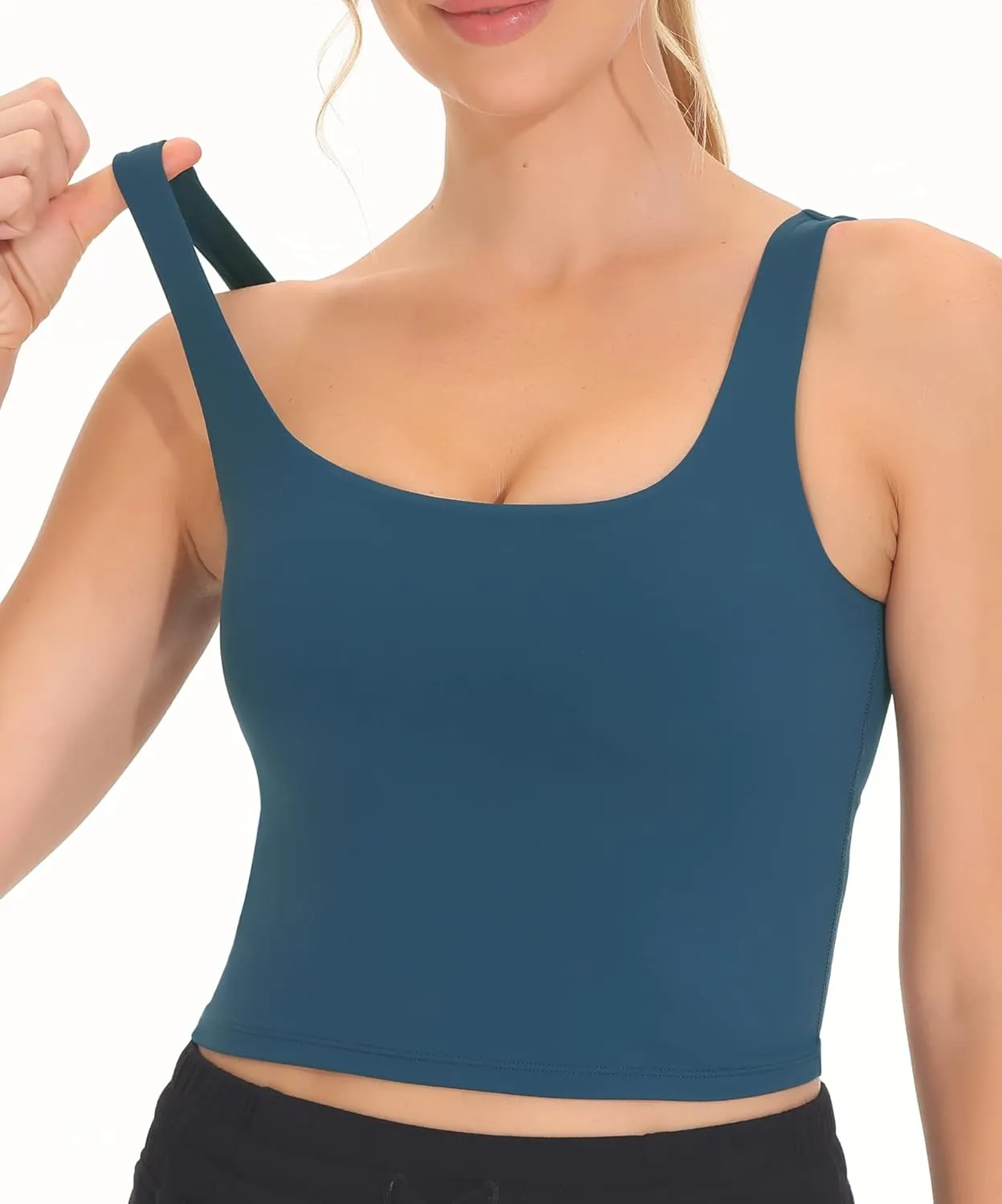 THE GYM PEOPLE Women's Square Neck Longline Sports Bra Workout Removable Padded Yoga Crop Tank Tops