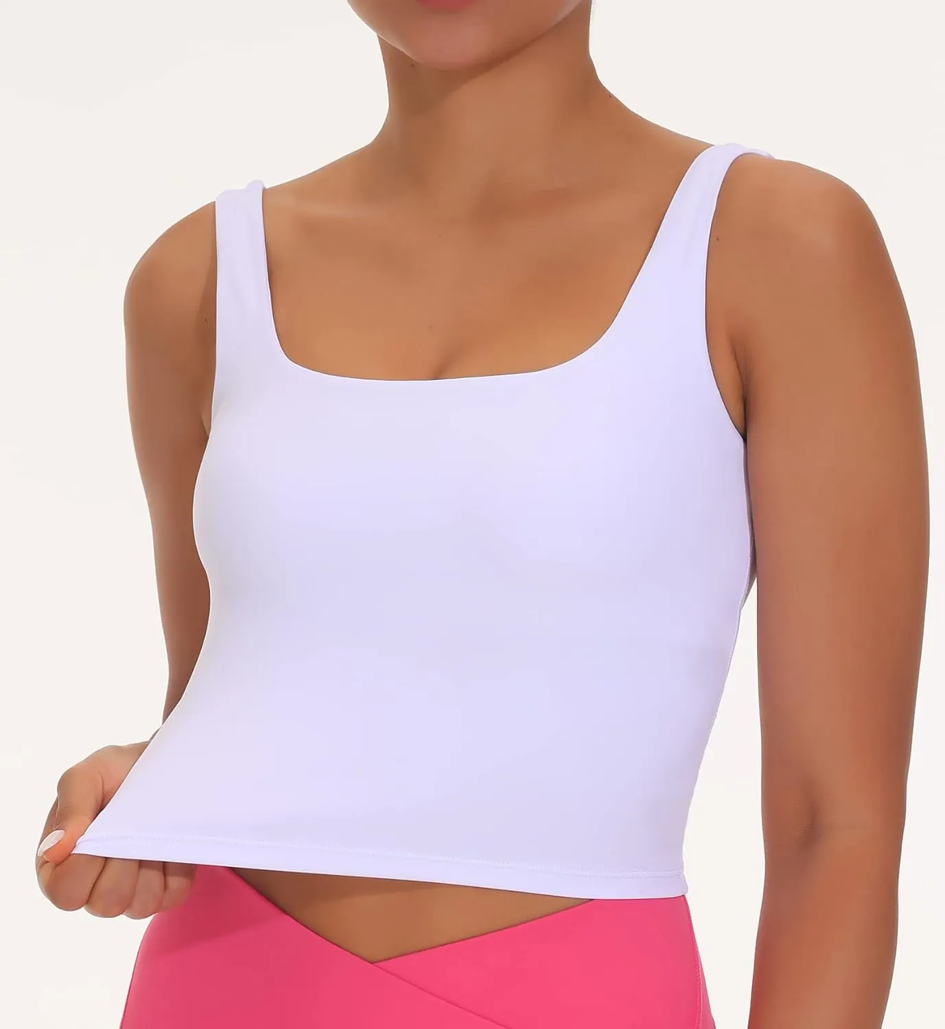 THE GYM PEOPLE Women's Square Neck Longline Sports Bra Workout Removable Padded Yoga Crop Tank Tops