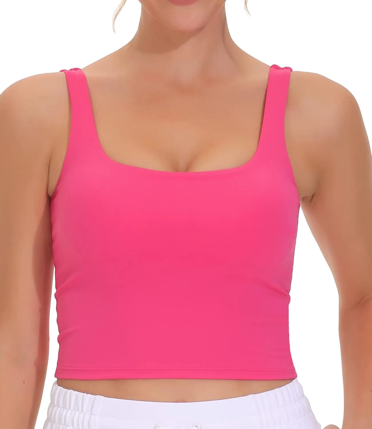 THE GYM PEOPLE Women's Square Neck Longline Sports Bra Workout Removable Padded Yoga Crop Tank Tops