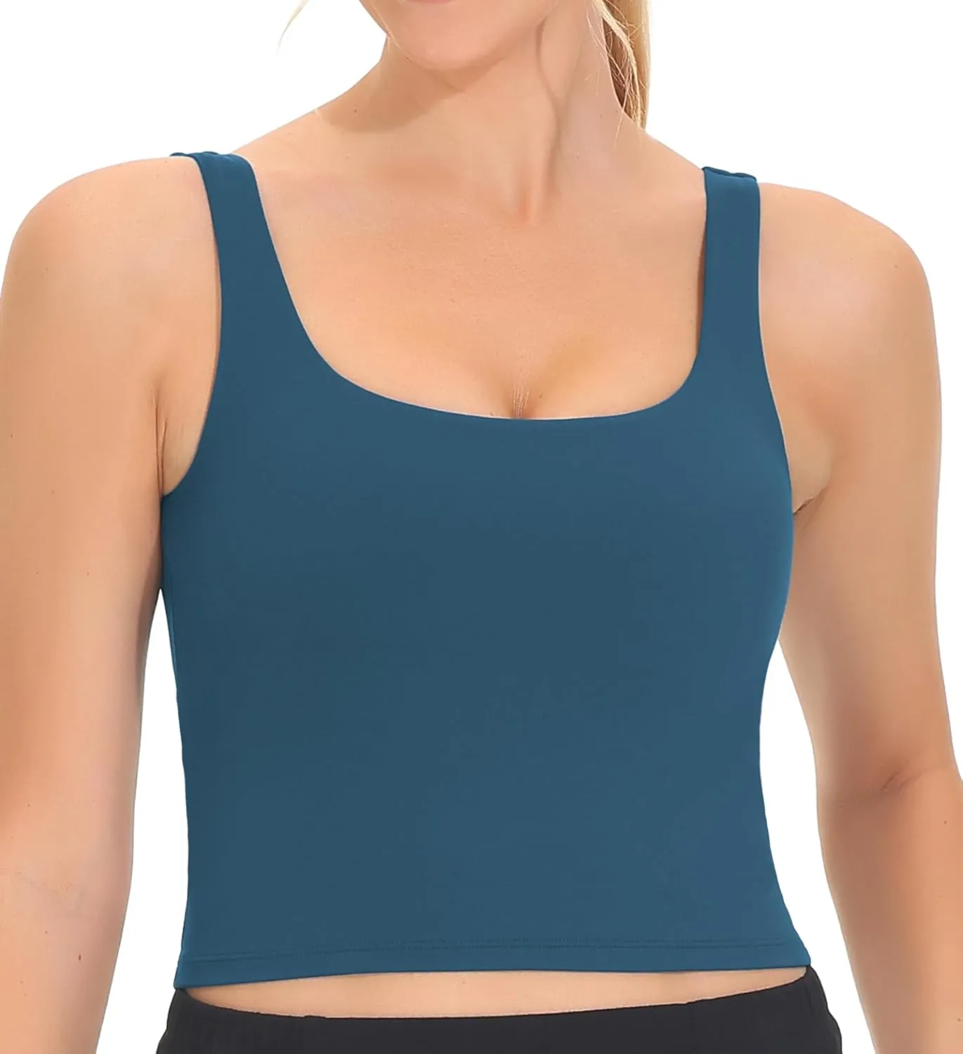THE GYM PEOPLE Women's Square Neck Longline Sports Bra Workout Removable Padded Yoga Crop Tank Tops