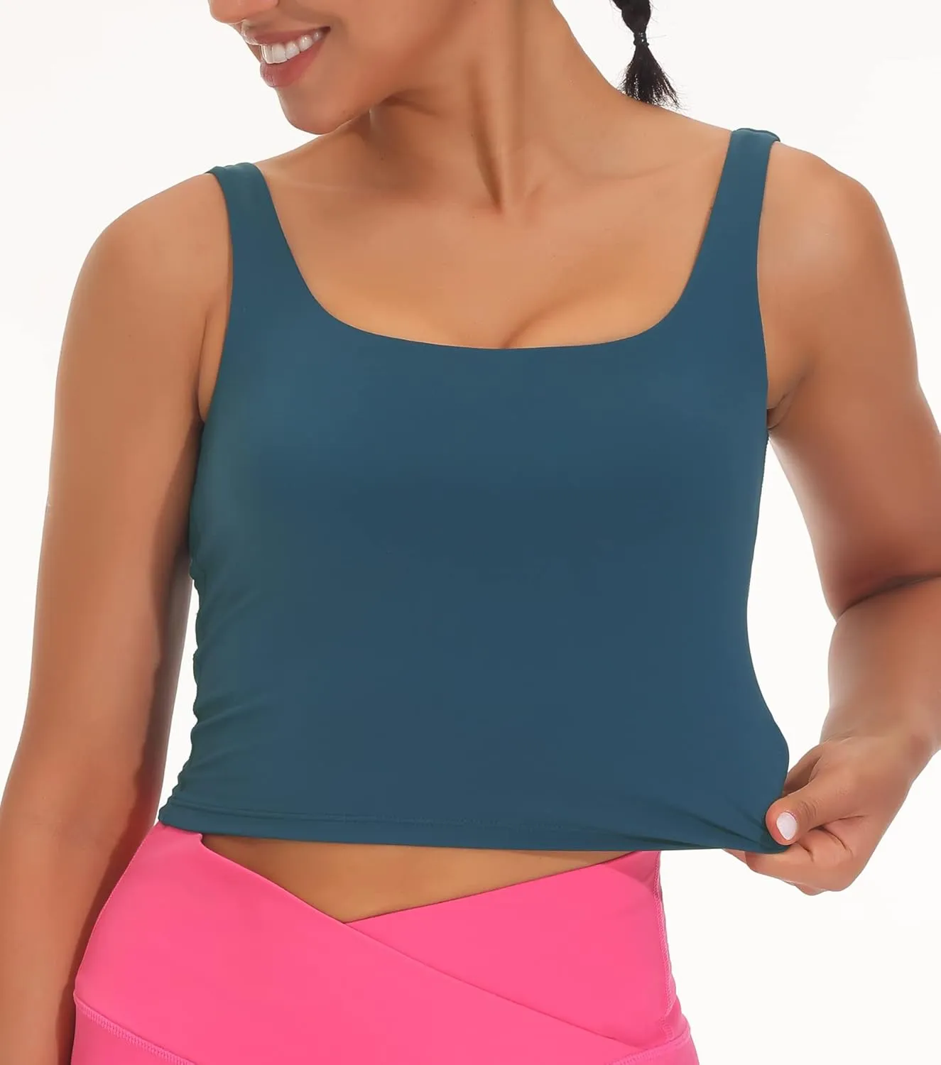 THE GYM PEOPLE Women's Square Neck Longline Sports Bra Workout Removable Padded Yoga Crop Tank Tops