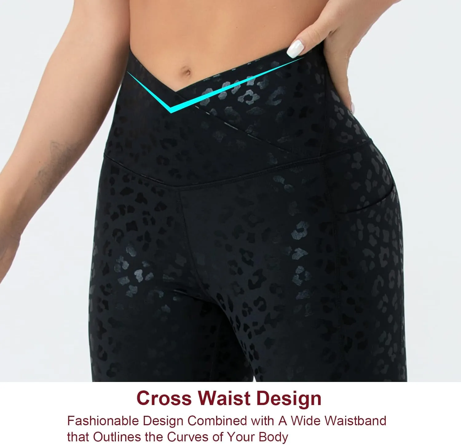 THE GYM PEOPLE Women's V Cross Waist Workout Capris Leggings Tummy Control Running Yoga Pants with Pockets