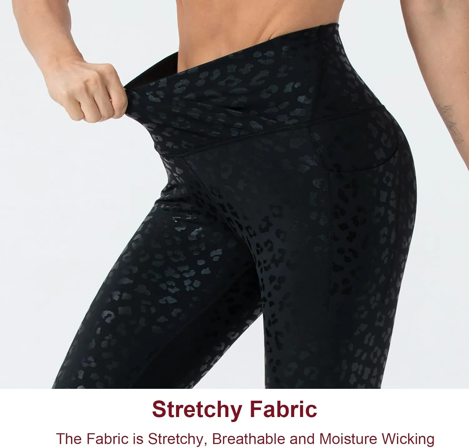 THE GYM PEOPLE Women's V Cross Waist Workout Capris Leggings Tummy Control Running Yoga Pants with Pockets