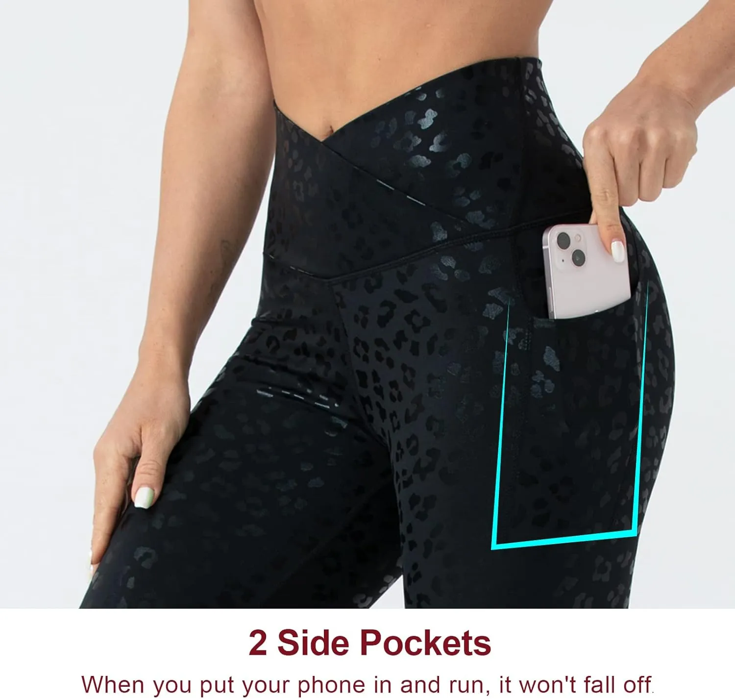 THE GYM PEOPLE Women's V Cross Waist Workout Capris Leggings Tummy Control Running Yoga Pants with Pockets