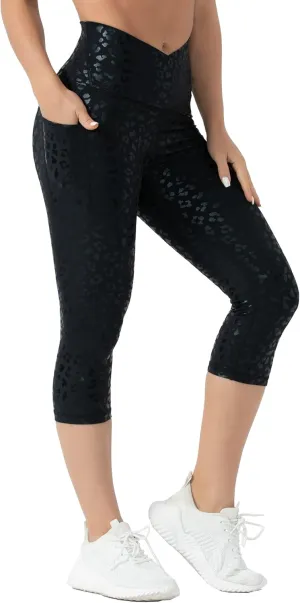 THE GYM PEOPLE Women's V Cross Waist Workout Capris Leggings Tummy Control Running Yoga Pants with Pockets