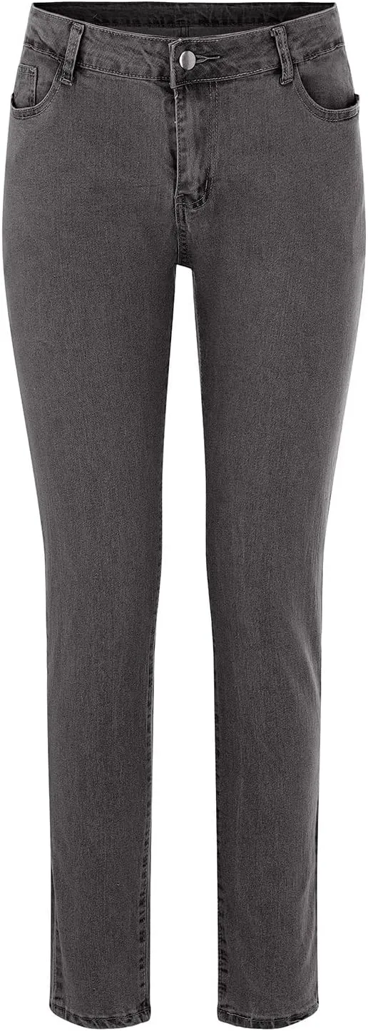 Tight Jeans for Women High Waisted Butt-Lifting Elastic Skinny Pencil Pants Button Solid Casual Denim Trousers