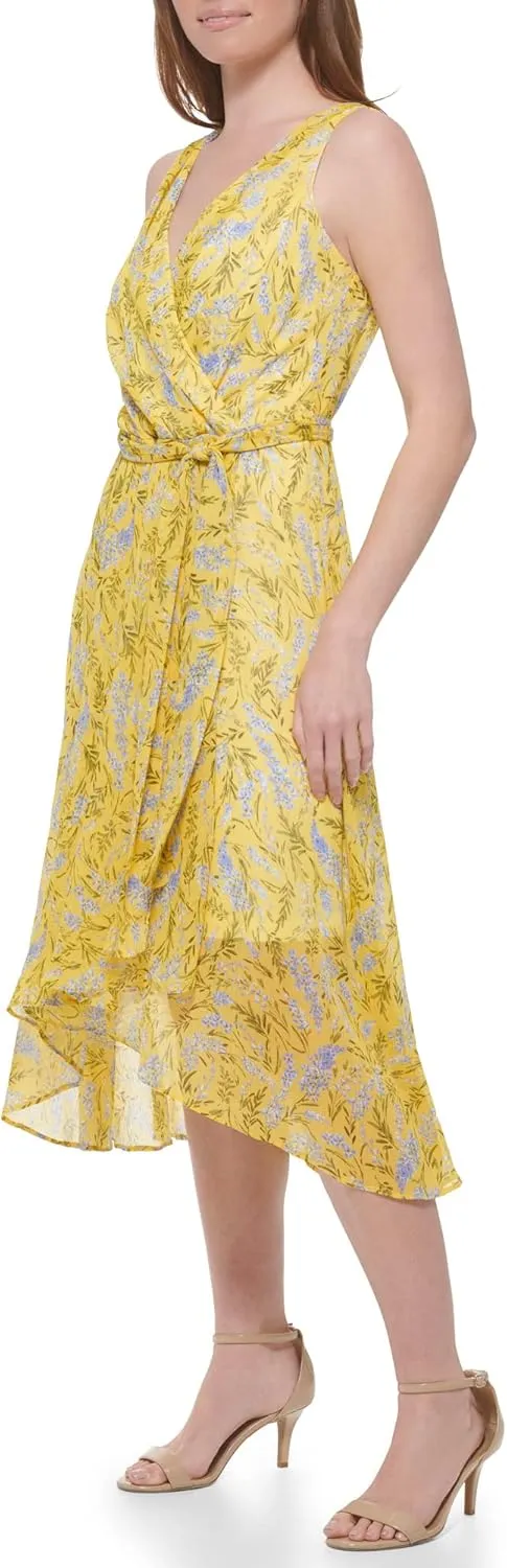 Tommy Hilfiger Women's Sleeveless Midi Faux Wrap Chiffon