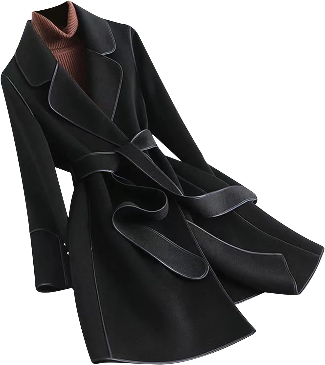 Trench Coats for Women 2024 Winter Warm Wool Blend Overcoats Double Breasted Notch Lapel Pea Coat with Belts
