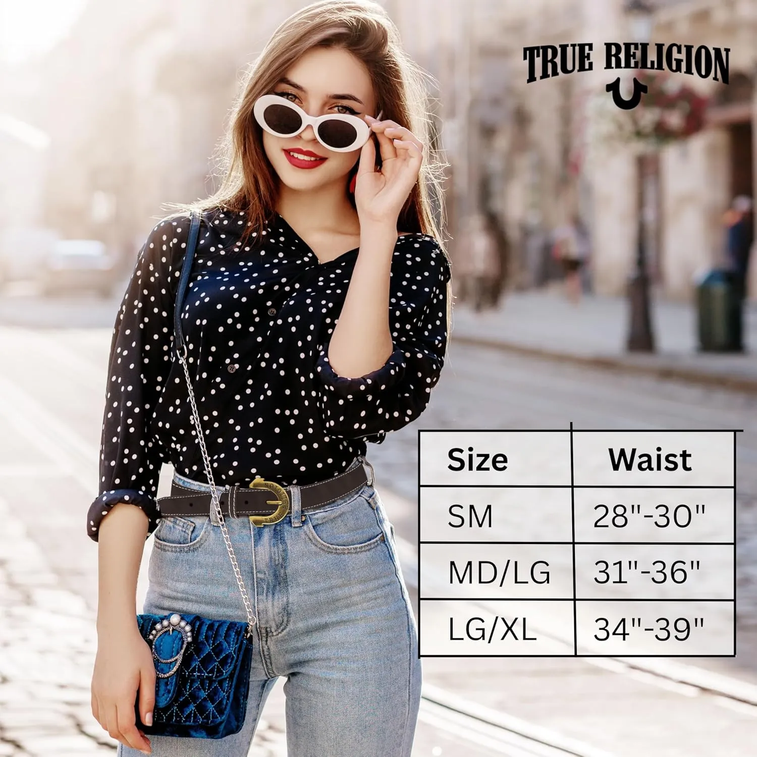 True Religion Belts for Women Womens Belts for Jeans Black Belt Engraved Horseshoe Buckle