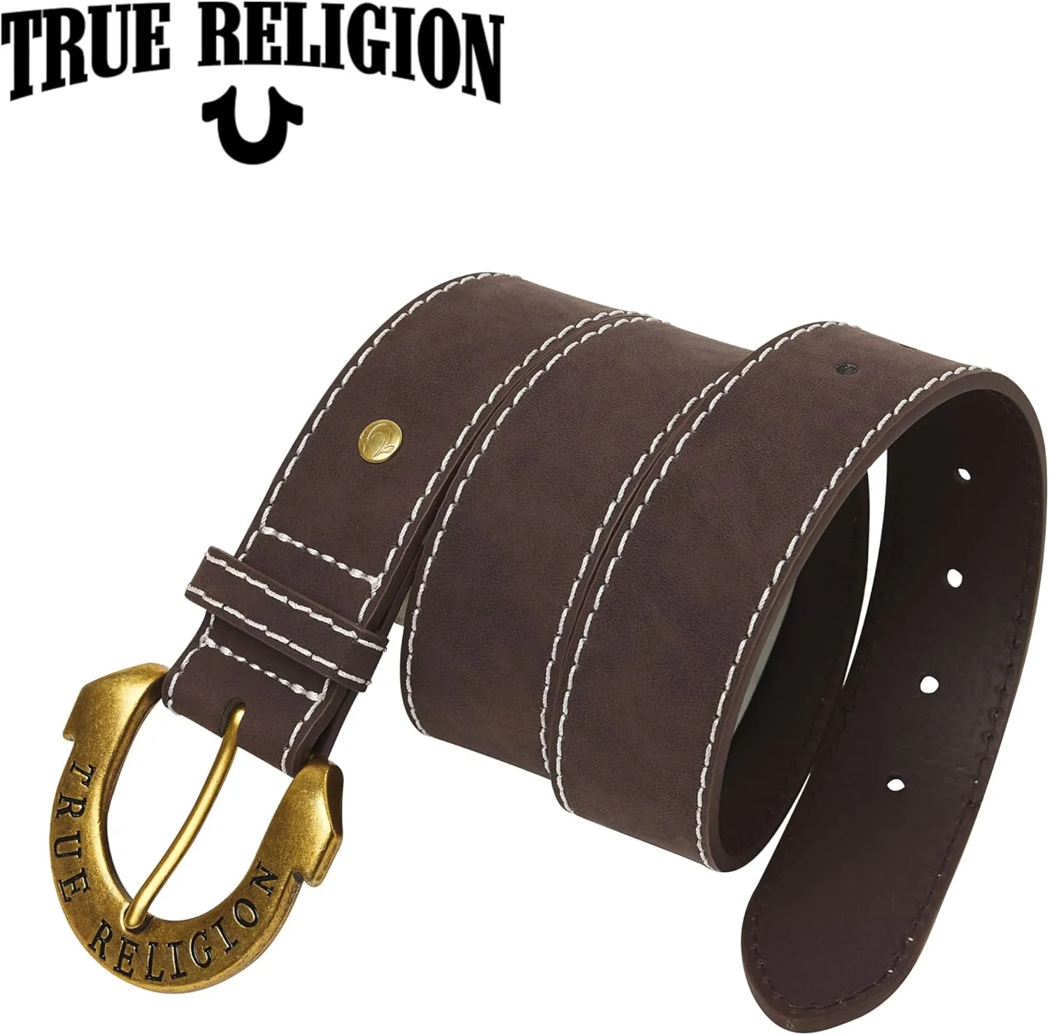 True Religion Belts for Women Womens Belts for Jeans Black Belt Engraved Horseshoe Buckle