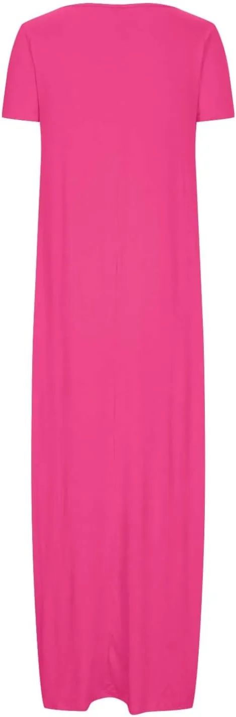 Tshirt Dresses for Women Casual Scoop Neck Short Sleeve Maxi Dress Summer Loose Plain Vacation Long Tee Shirts Dress