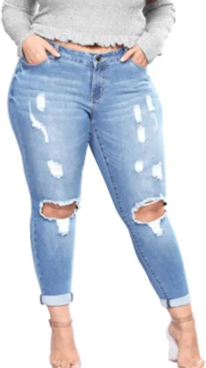 Tulucky Women's Plus Size Boyfriend Jeans Distressed Ripped Denim Pants Comfy Stretch Skinny Jeans