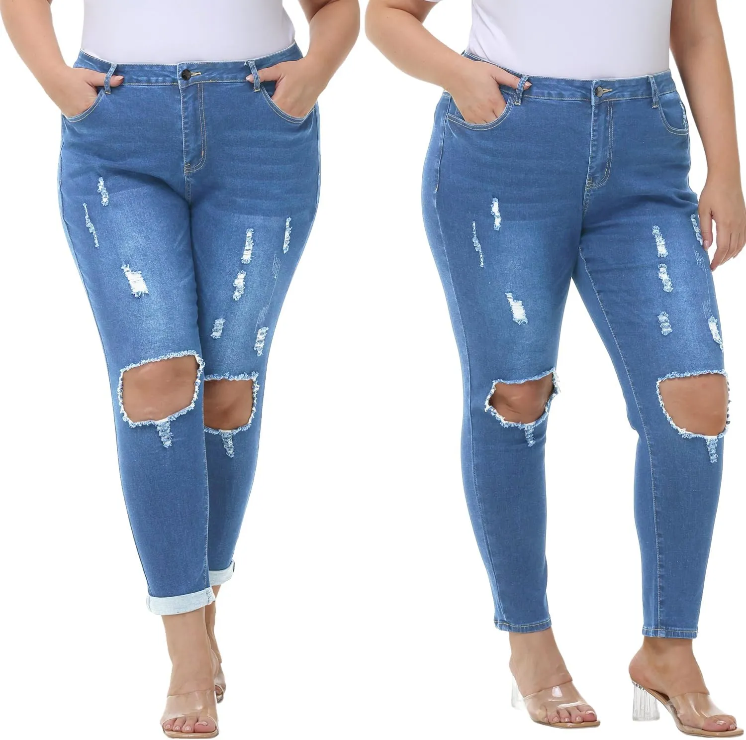 Tulucky Women's Plus Size Boyfriend Jeans Distressed Ripped Denim Pants Comfy Stretch Skinny Jeans