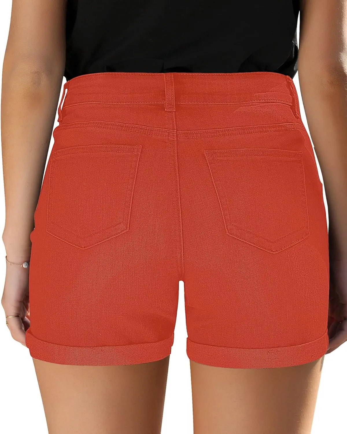 Utyful Women's Casual High Waisted Distressed Shorts Folded Hem Stretch Jean Denim Shorts