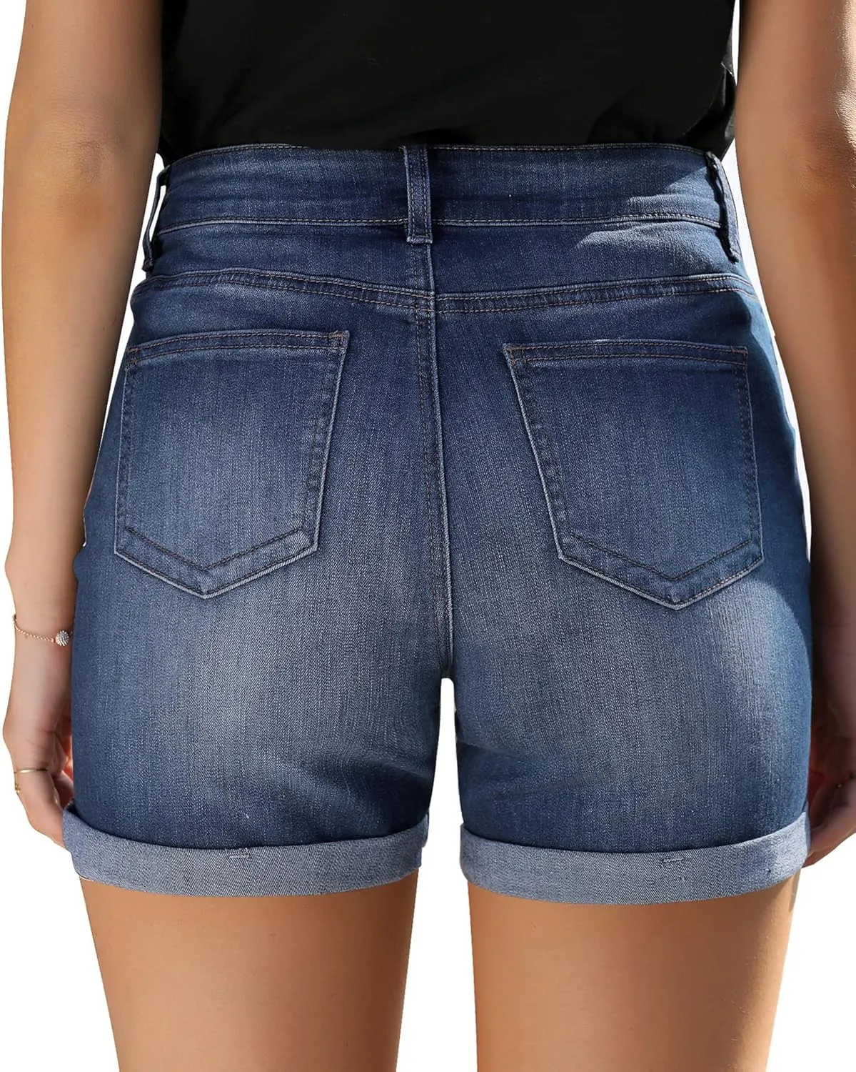 Utyful Women's Casual High Waisted Distressed Shorts Folded Hem Stretch Jean Denim Shorts