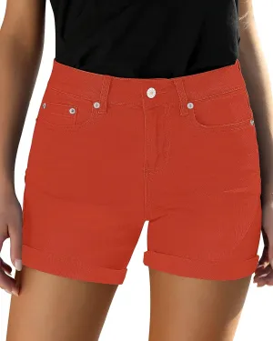 Utyful Women's Casual High Waisted Distressed Shorts Folded Hem Stretch Jean Denim Shorts