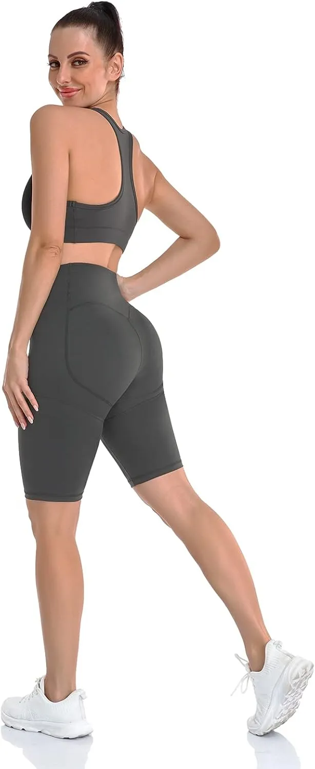 UURUN Yoga Shorts for Women, High Waist Biker Shorts, Tummy Control Workout Short with Side Pockets