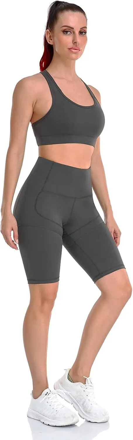 UURUN Yoga Shorts for Women, High Waist Biker Shorts, Tummy Control Workout Short with Side Pockets