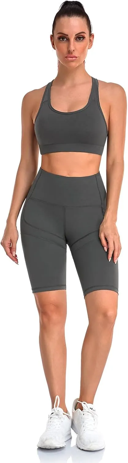 UURUN Yoga Shorts for Women, High Waist Biker Shorts, Tummy Control Workout Short with Side Pockets