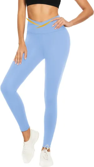 V Cross Waist Leggings for Women-Tummy Control Workout Soft Running High Waisted Non See Through Yoga Pants