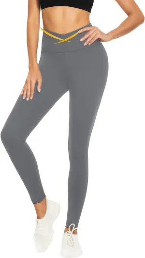 V Cross Waist Leggings for Women-Tummy Control Workout Soft Running High Waisted Non See Through Yoga Pants