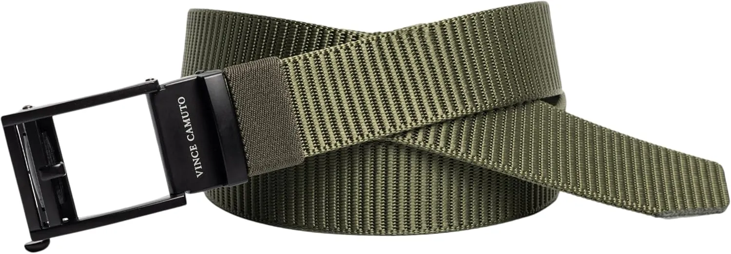 Vince Camuto Belts Men | Belt with a Black Finish Belt Buckle | Ribbed Polyester Belt Tailored for Men