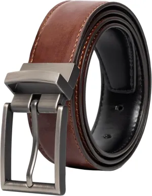 Vince Camuto Belts Men | Reversible Tan to Black Belt with Edge Stitch Detailing a Gun Metal Finish Belt Buckle