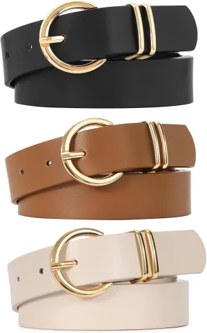 VONMELLI 3 Pack Women's Belts for Jeans Pants Fashion Gold Buckle Ladies Dress Belt