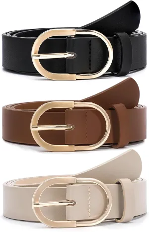 VONMELLI 3 Pack Women's Belts for Jeans Pants Fashion Gold Buckle Ladies Dress Belt