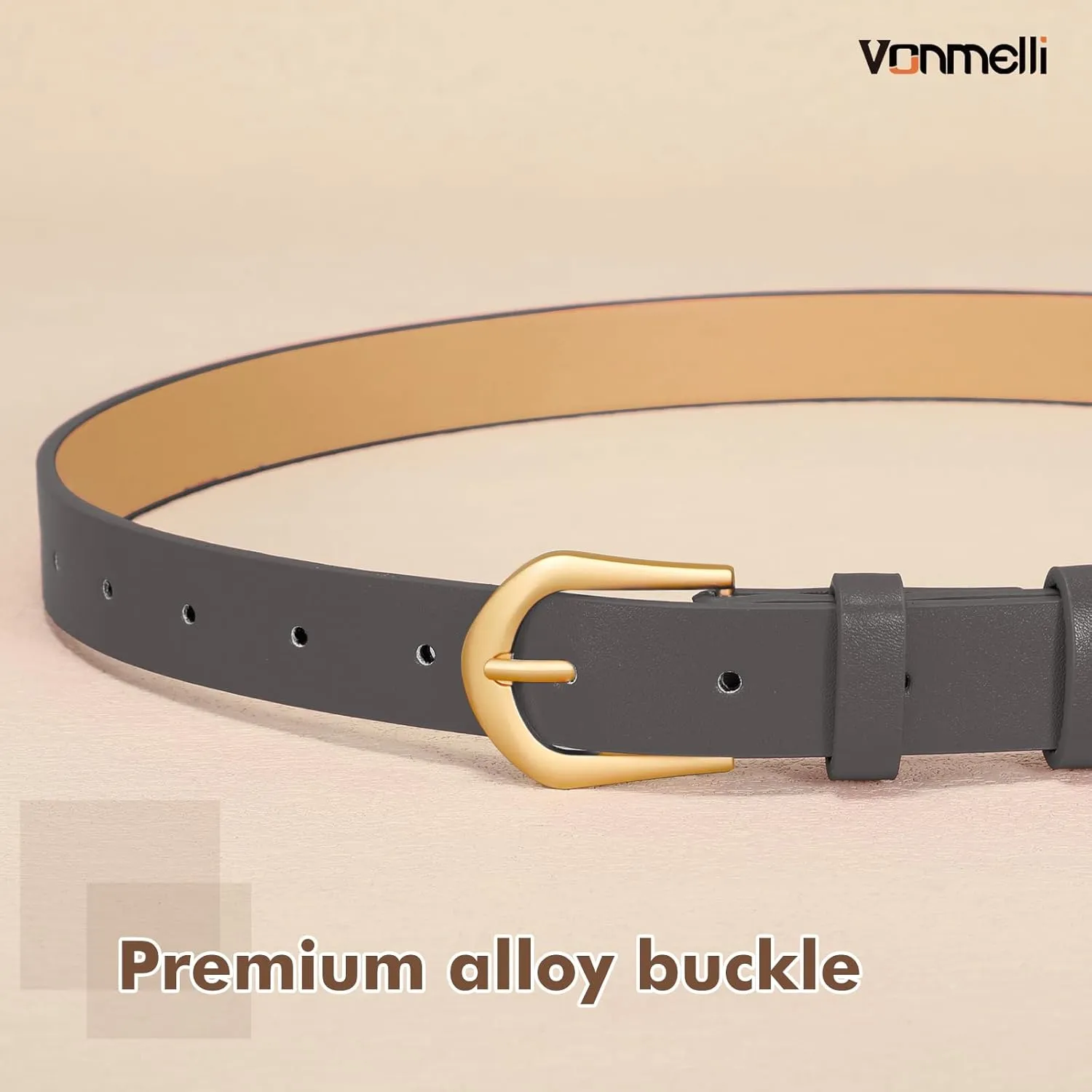VONMELLI 4 Pack Womens Thin Leather Belt Skinny Waist Belts for Women Fashion Jeans Dress with Gold Buckle