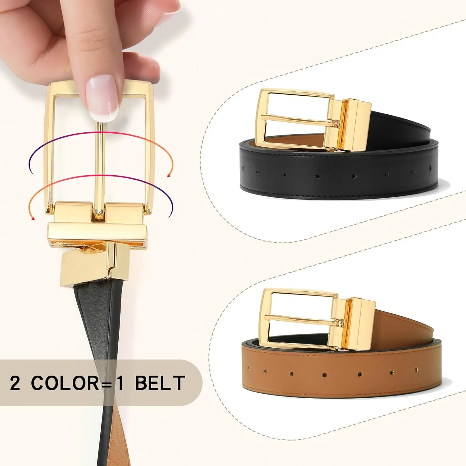 VONMELLI Reversible Belt for Women Leather Belts for Jeans Pants Fashion Ladies Dress Belt Trim to Fit
