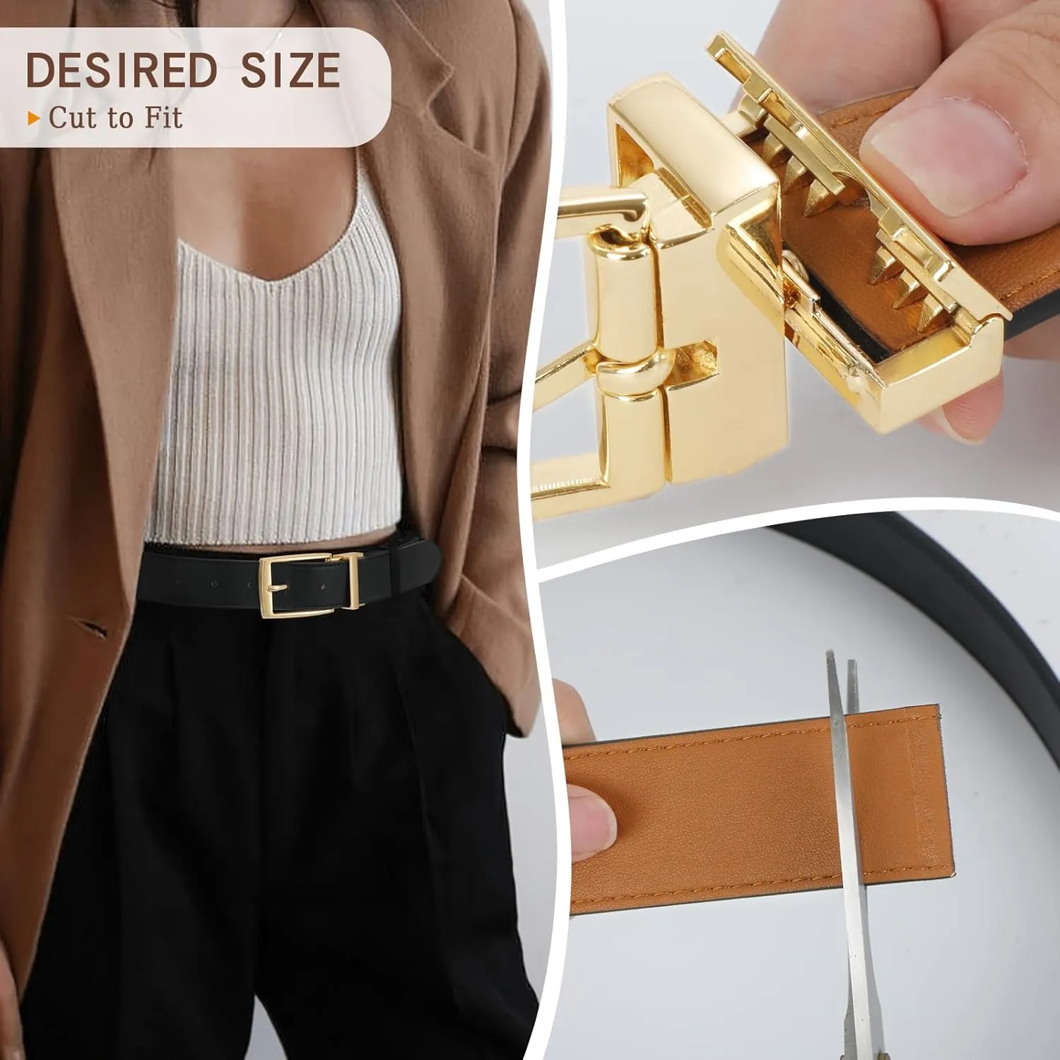 VONMELLI Reversible Belt for Women Leather Belts for Jeans Pants Fashion Ladies Dress Belt Trim to Fit