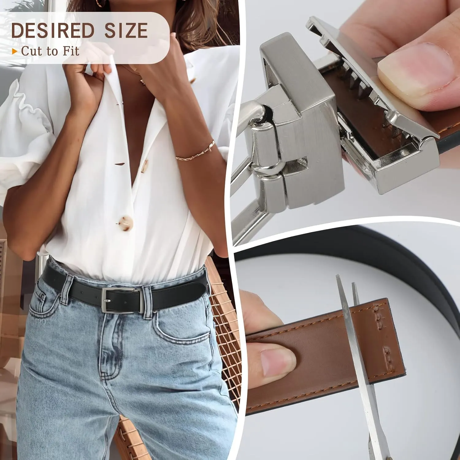 VONMELLI Reversible Belt for Women Leather Belts for Jeans Pants Fashion Ladies Dress Belt Trim to Fit