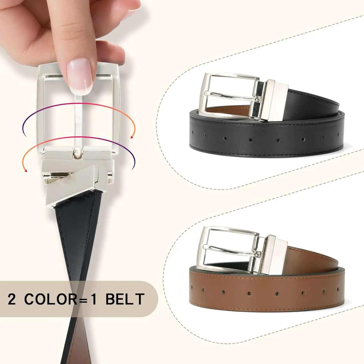 VONMELLI Reversible Belt for Women Leather Belts for Jeans Pants Fashion Ladies Dress Belt Trim to Fit